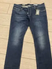All Saints Jeans Mens 36 x 32 Cigarette Dark Blue Faded Skinny Button Fly