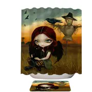 Scary Autumn the Scarecrow and Crow Winged Girl Shower Curtain