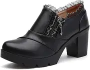 [DADAWEN] Women's Casual Zipper Lace Platform Mid-Heel Square Toe Oxfords Dress Shoes