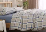 日式水洗棉系列~MUJI無印良品風 純棉簡約格紋雙人床包被套4件組~PICHOME 挑 家居