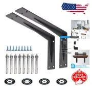 Heavy-Duty Matte Black Shelf Brackets 14x8x2 in - Sturdy L Shape Support 2 Pack