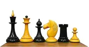 Russian USSR Weighted Chess Pieces Only|1950's Soviet Latvian Reproduced Weighted Chess Set in Ebonised Boxwood & Antiqued Boxwood-4.1" King