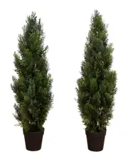 Nearly Natural Set of 2 Indoor/Outdoor UV-Resistant 3ft Artificial Cedar Pine Trees