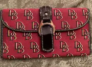 NEW DOONEY & BOURKE RED BLACK PATENT SIGNATURE CLUTCH CHECKWALLET CREDIT CARD