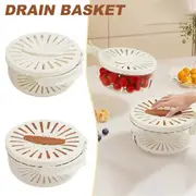 Fruit Drain Basket with Lid Vegetable Washing Bowl Foldable Handle Cleaning Colander Refrigerator Crisper Kitchen Boxes As Shown