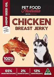 Pet Food Australia Chicken & Hemp Seed Oil Natural Jerky Treats - 500g