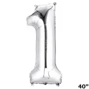 40" SILVER Number 1 Mylar Foil Balloon 1 pc Party BackDrop Decorations Supply