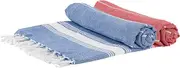 Nicola Spring Turkish Cotton Bath Towels - 170 x 90cm - Navy/Red - Pack of 2 - Lightweight & Absorbent Large Adults Drying Beach Towel Bathroom Gym Cloth Sauna Hammam Shower Sheet