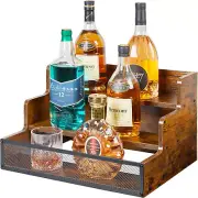 3 Step Countertop Liquor Bottle Display Shelf, Wood Bar Shelves 12 Bottles