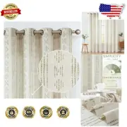 Durable 108" Sage Green and Beige Geometric Curtains - Boho Chic 2 Panel Set