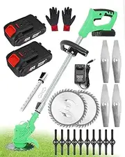 Cordless Lawn Trimmer Electric Lawn Mower, Garden Electric Weed Lawn Mower with Rechargeable Lithium Battery and Charger, Battery Pruner Telescopic Rod Rotatable Trimmer Head Weed Cutter,Green