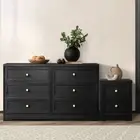 Oikiture 6 Chest of Drawers and Bedside Table Hamptons Furniture Set Black
