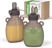 haakaa Happii Bear Silicone Goody Pouch,Reusable Baby Food Pouches for Homemade Organic Purees, Juices, Smoothies, and Yogurt - Perfect for Toddlers and Kids - 2 Pack, 6oz