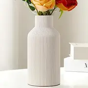 [Mfacoy] White Ceramic Flower Vase, Minimalist Decor, Modern Home Decorative Vase, Small Pampas Grass Vases For Kitchen, Bedroom, Office, Living Room, Bathroom, Shelf Centerpiece Table Decorations(8 in)