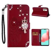 Owl Imprint Rhinestone Decor Wallet Leather Case for Samsung Galaxy A32 5G/M32 5G Stand Shell