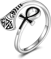 [Zepmais] Eye of Horus Ankh Ring for Women - 925 Sterling Silver Egyptian Ankh Cross Rings Protection Symbol Jewelry Gifts for Girls Teens, Sterling Silver, No Gemstone