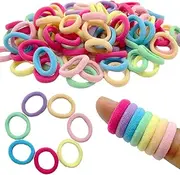 100 Pcs Small Girls Hair Bands Multicolor Baby Bobbles Soft Toddler Hairbands Mini Hair Ties for Kids Girls Young Chidren with Storage Box