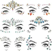 6 Pcs Festival Party Face Jewels, Rhinestone Face Gems, Halloween Music Festival Birthday Rave Carnival Party Face Stickers