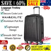 Wanderlite Suitcases Luggage Set 20" Cabin Carry On Trolley Secure Travel Bag Bk