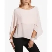 DKNY Women's Smocked Cuff Cape-Overlay Crewneck Top Blouse Size Medium NWT