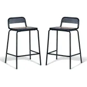 Set of 2 - Sam Aurora Industrial Flat Bar Stool - 65cm - Black Frame - Brown Timber Seat
