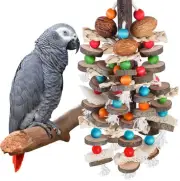 Large Parrot Chewing Toys Natural Nuts Corn Wooden Bird Toys for Medium Birds