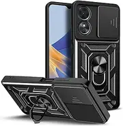 Case for Oppo A17 Case with 360 Degree Rotating Ring Holder and Camera Protection Shockproof Anti-Scratch Military Armor Protective Case (Black)