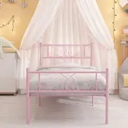 Metal Platform Bed Frame with Headboard and Footboard Under Storage Twin Pink