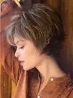 Short Blonde Brown Mixed Highlight Pixie Cut Wigs with Bangs for White Women