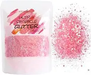 100g Iridescent Chunky Glitter, Craft Glitters for Arts & Crafts, Cosmetic Chunky Mixed Glitter, Body Glitter for Makeup, Face, Hair, Lips, Nails, Festival (Baby Pink)