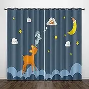 Exquisite Kids Blackout Curtains Cartoon Cute Stars Moon 55x63 Inch Bedroom Eyelet Thermal Insulated Room Darkening Printed Curtains for Nursery,Set of 2 Panels