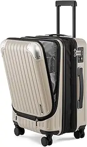 [LEVEL8] EVEL8 Grace Expandable Suitcase Luggage with Front Compartment, Carry on Luggages Lightweight, 20 Inch Hardside Hand Suitcases, Double Spinner Wheels Combination Lock, Champagne, 55cm