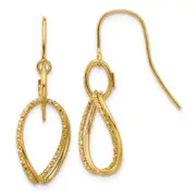 10K Yellow Gold Polished And Textured Shepherd Hook Dangle Earrings