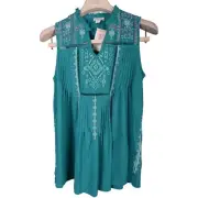 NEW Sundance Briarsong Top Embroidery Sea Green Size XS NWT Free Shipping