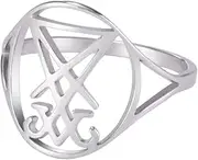 [LIKGREAT] Lucifer Sigil Rings Satanic Cross Band Ring Sigil of Lucifer Seal of Satan Rings Demon Devil Gothic Ring Stainless Steel Jewellery Gifts for Men Women