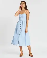 NWT Size 16 Atmos&Here Button Through 90s Style Blue Floral Midi Dress Iconic