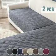 2pcs Modern Geometric L-Shaped Sofa Covers in Blue White Durable, Pet Friendly Couch Protectors with Quilted Design Machine Washable, Fits Sectional Sofas Sof