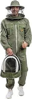 [Massive Bee Store] Beekeeping Ventilated Suit in multi-Colors with Round Or Fencing Veils, Olive Green Suit With Two Veils, 5X-Large