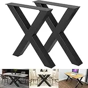 VEVOR Set of 2 Steel Table Legs, 28''Height 31''Wide Dining Table Legs, Heavy Duty 3.1" Square Box Section X Frame Table Legs, 28x31x3.1 Inch Black Color Industrial Country Style Metal Dining Legs