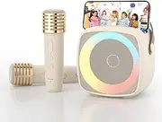 TANALAZ Karaoke Machine 2 Microphones for Boys Girls, Portable Bluetooth Speaker with Dynamic Lights for Children Adults Mini Voice Changer Microphone Speaker Set with Phone Holder