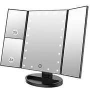INONE Makeup Mirror - 3X Magnification, 21 LED Lights, Brightness Adjustable, Portable Light Up Vanity Mirror - 180 Degree Rotation, Perfect Gifts for Teenage Girls & Travel (Black)