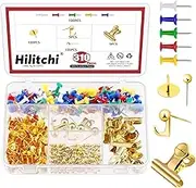 Hilitchi 310Pcs Gold Push Pins Set Includes Push Pins Map Tacks Thumb Tacks Map Pins Push Pin Clips Assorted Push Pins 5 Types Pushpins Kit Decorative Push Pins for Cork Board Bulletin Boards