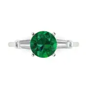 2.0 Round Baguette 3 stone Emerald Stone Promise Engagement Ring 14k White Gold