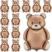 Simgoing 12 Pcs 35 Inch Brown Bear Balloons Cartoon Bear Foil Balloons Matte Big Birthday Balloons for Home Decor Jungle Animal Farm Safari Zoo Woodland Themed Party Baby Shower Decoration Supplies