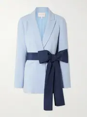 [Carolina Herrera] Carolina Herrera - Belted Wool-blend Crepe Blazer - Blue - US10 US 10 Blue