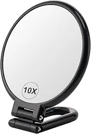 BOOMIBOO 1X/10X Magnifying Handheld Mirror Double Sided, Foldable Travel Makeup Mirror, Adjustable Rotation Pedestal Hand/Hanging/Desk Vanity Mirror-Black