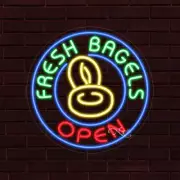 NEW "FRESH BAGELS OPEN" w/LOGO 26x26 INCH LED FLEX WINDOW/WALL INDOOR SIGN 31818