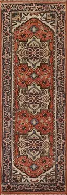 Hand-Knotted Medallion Wool Carpet Traditional Geometric Runner Rug 3x8 Ft