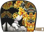 [EdWal] Mother and Baby Elephant Sunflowers Print Card Holder Unisex Credit Card Case for Men and Women Leather Card Holder, Slim Business Card, White, One Size