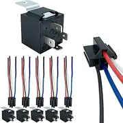 6 PACK 4 Pin SPST 40/30 AMP 12 V DC Relay and Harness - Heavy Duty 12 AWG Tinned Copper Wires, Bosch Style Automotive Relay